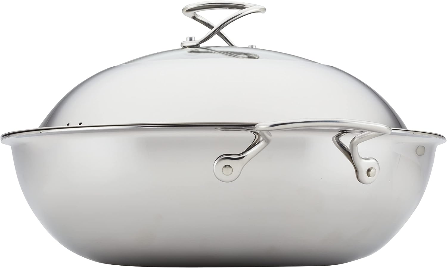 Circulon Clad Stainless Steel Wok/Stir Fry with Glass Lid and Hybrid SteelShield and Nonstick Technology. 14 Inch - Silver