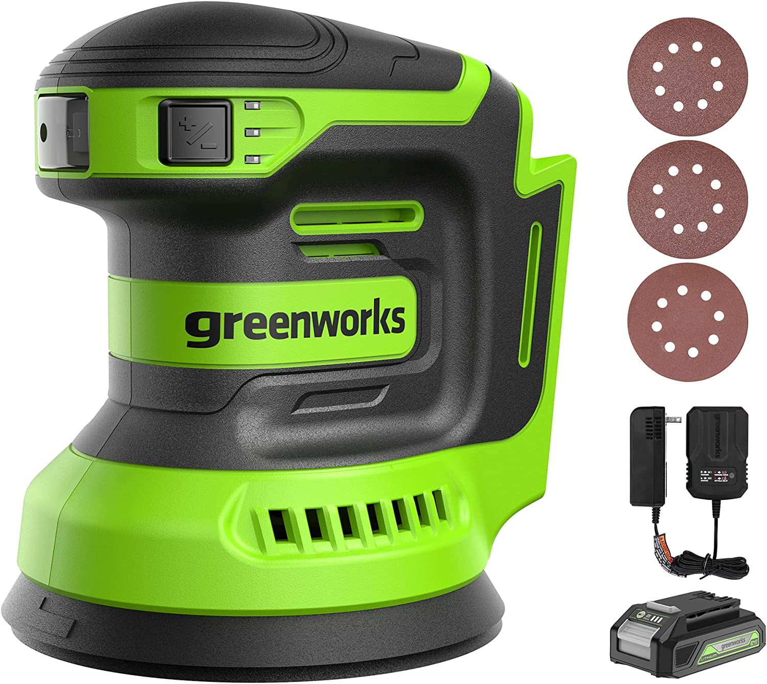 Greenworks 24V 5″ Orbital Sander Kit with 2Ah Battery and Charger