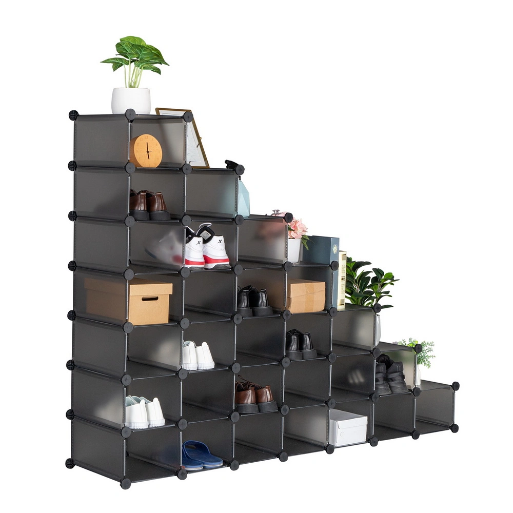 DISCOUNTTODAY 7-Tier Shoe Rack. Space Saving 28-Pair Plastic Shoe Units. Cabinet Storage Organizer. Ideal for Entryway Hallway Bathroom Living Room and Corridor 35.8 x 14.2 x 54.7