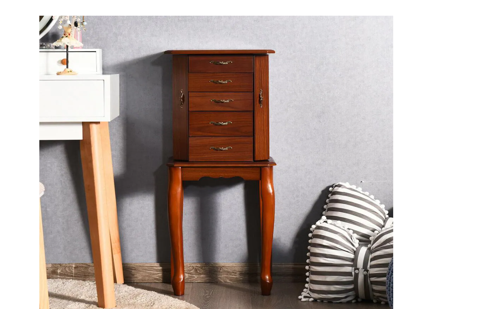 Costway GHM0260 Walnut Jewelry Cabinet Armoire Storage Chest Stand Organizer Wood Box