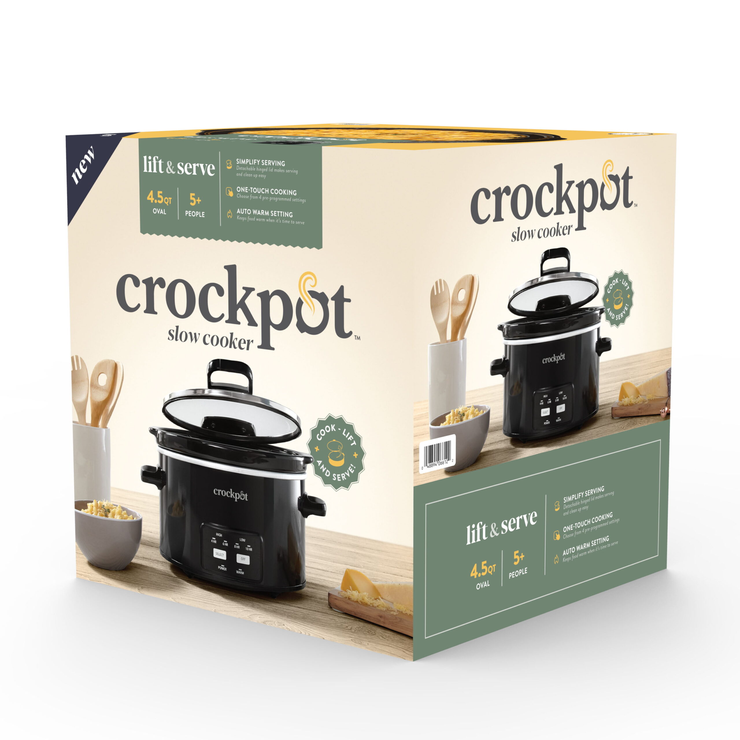 Crockpot™ 4.5-Quart Lift & Serve Hinged Lid Slow Cooker. One-Touch Control. Black