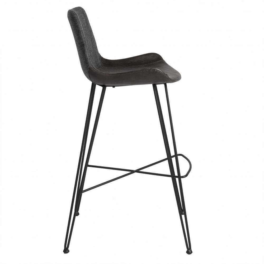 HomeRoots  Amelia 40.16 in. H Gray Low Back Metal Extra Tall (34-40 in.) Bar Stool with Faux Leather Seat (Set of 1)
