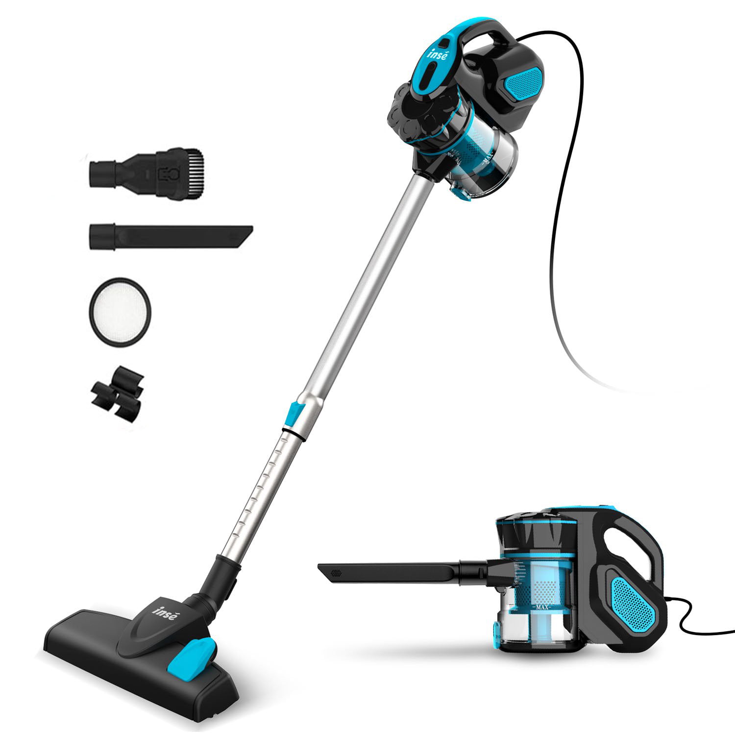 INSE I5 Corded Vacuum Cleaner. Stick Vacuum Cleaner 18KPA Powerful Suction with 600W Motor. 3 in 1 Handheld Vacuum for Pet Hair Hard Floor Home - Blue
