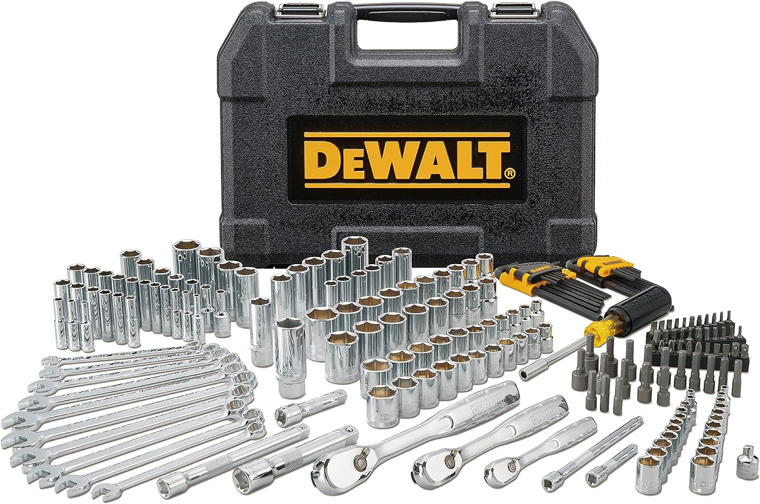DEWALT Mechanics Tool Set. 1/4″ & 3/8″ & 1/2″ Drive. SAE/Metric. 205-piece (DWMT81534)