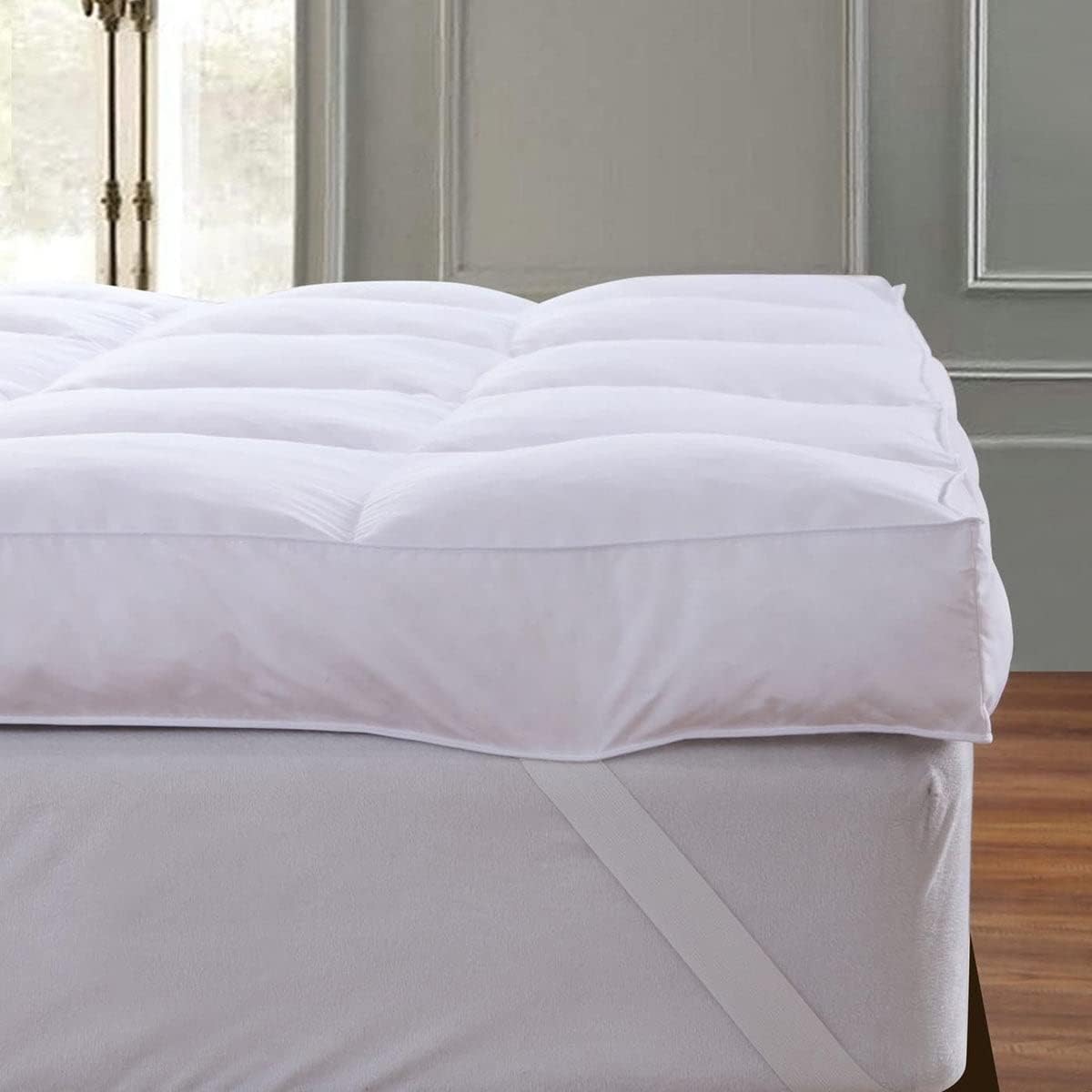 QUEEN ROSE Mattress Topper Queen. Extra Thick Cooling Mattress Pad Cover. Plush Soft Pillow Top Mattress Topper with Overfilled Snow Down Alternative. Soften Firm Bed. Back Pain Relief. White
