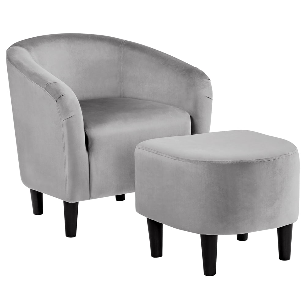 Easyfashion Velvet Club Accent Chair and Ottoman Set. Gray