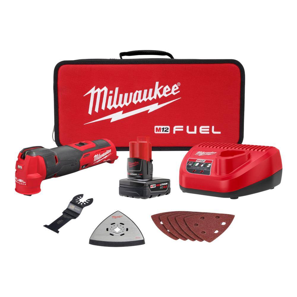 Milwaukee 2526-21XC M12 FUEL 12V Lithium-Ion Cordless Oscillating Multi-Tool Kit with 4.0 Ah Battery. Charger. Accessories and Tool Bag