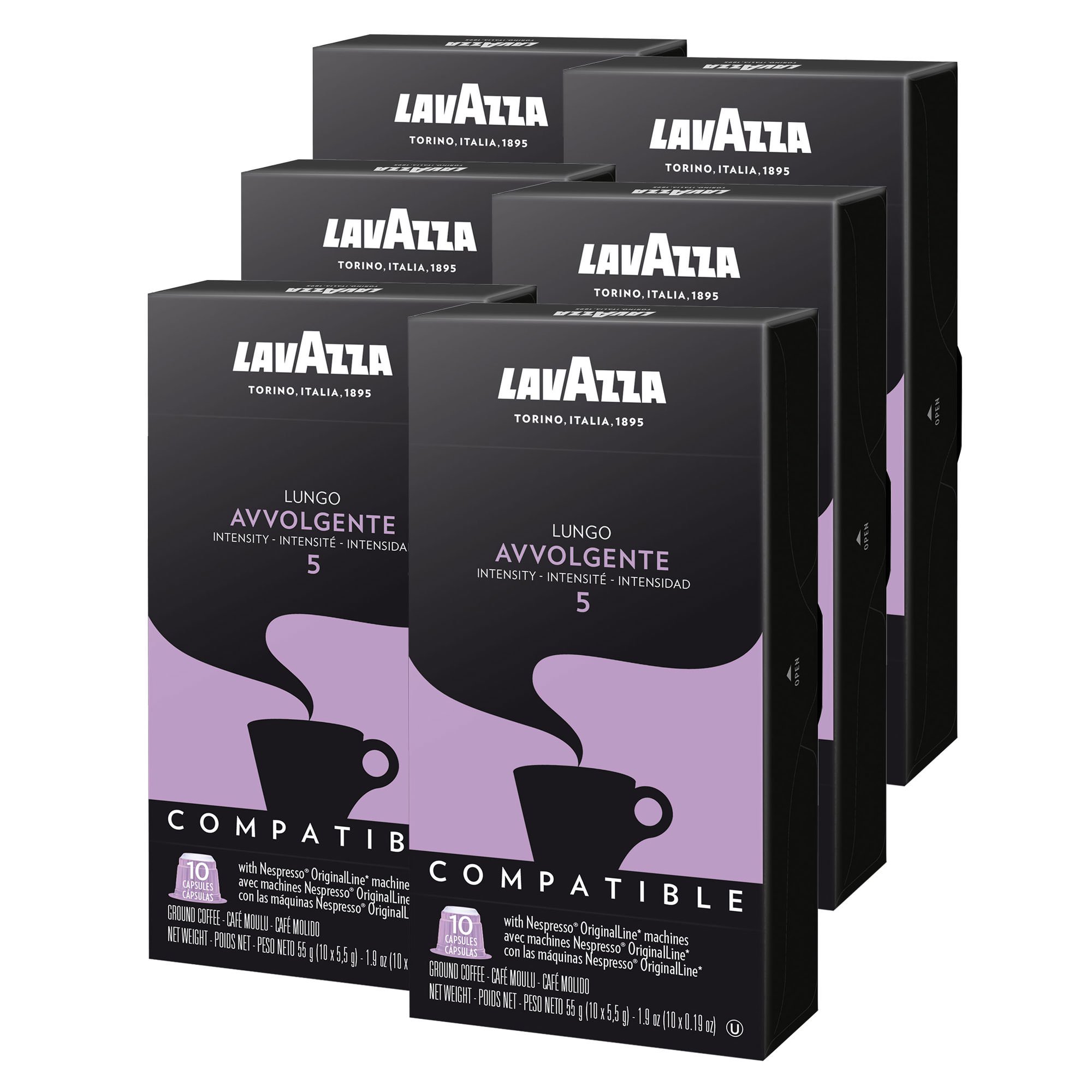 Lavazza Nespresso Compatible Capsules Avvolgente Lungo Dark Roast Coffee (Pack of 60)