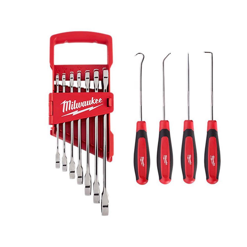 Milwaukee 48-22-9406-48-22-9215 SAE Combination Ratcheting Wrench Set with Pick Set (11-Piece)