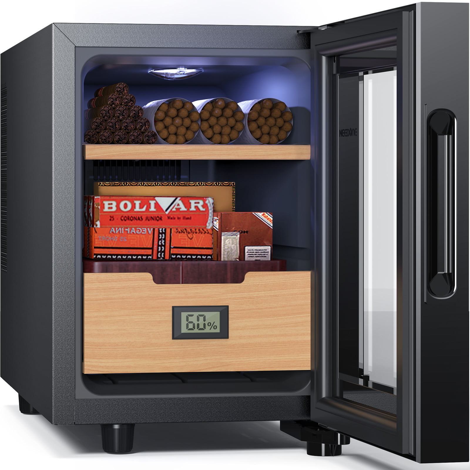 NEEDONE 16L Electric Cigar Humidor for 100 Counts.with Cooling and Temperature Control System. with Digital Hygrometer. Spanish Cedar Wood Shelves