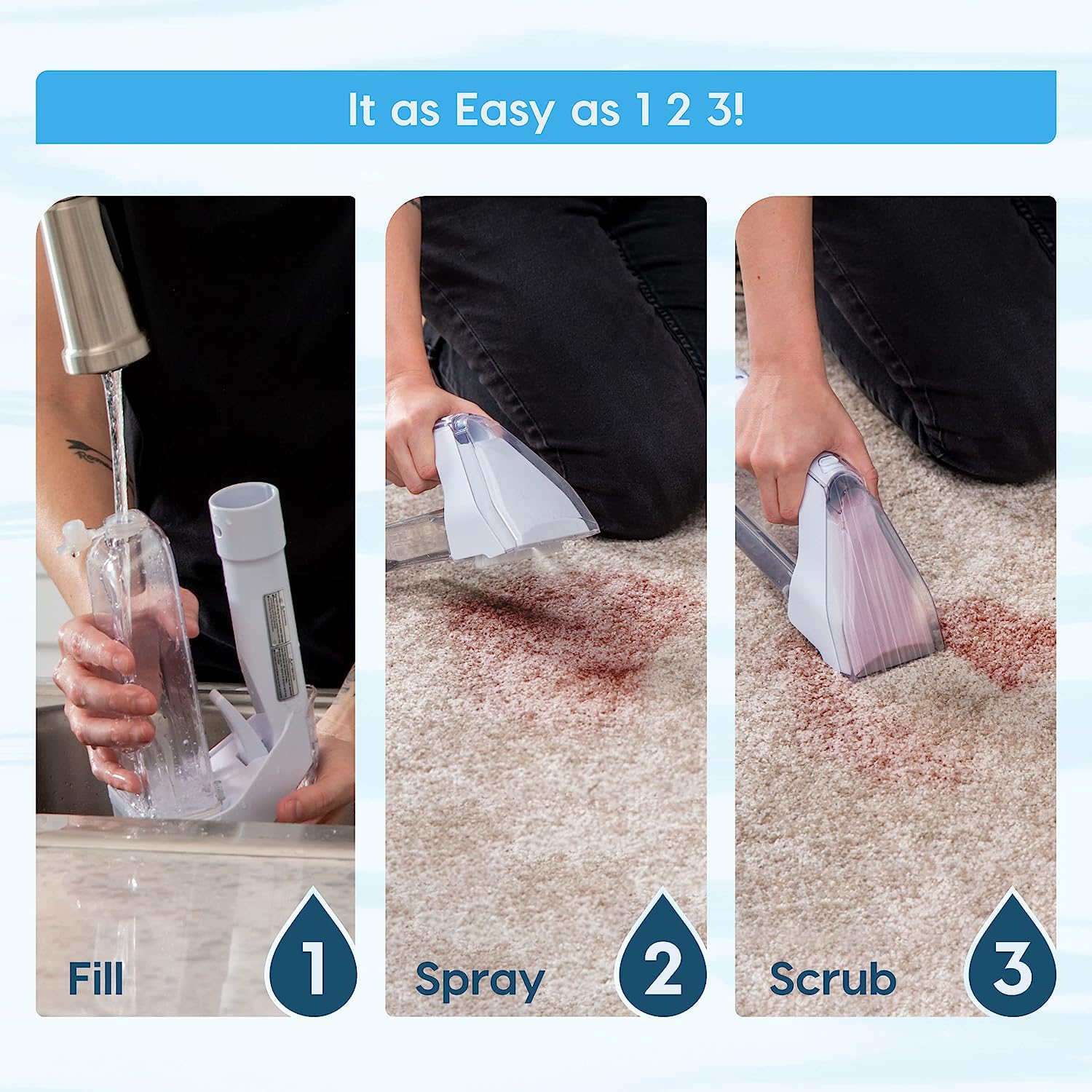 IRIS USA 500mL Chemical-Free Spot Cleaner Machine for Carpet and Upholstery. Corded Lightweight Portable Fabric Pet Stain Wash Remover Deep Cleaning Stairs Couch Car Furniture. White