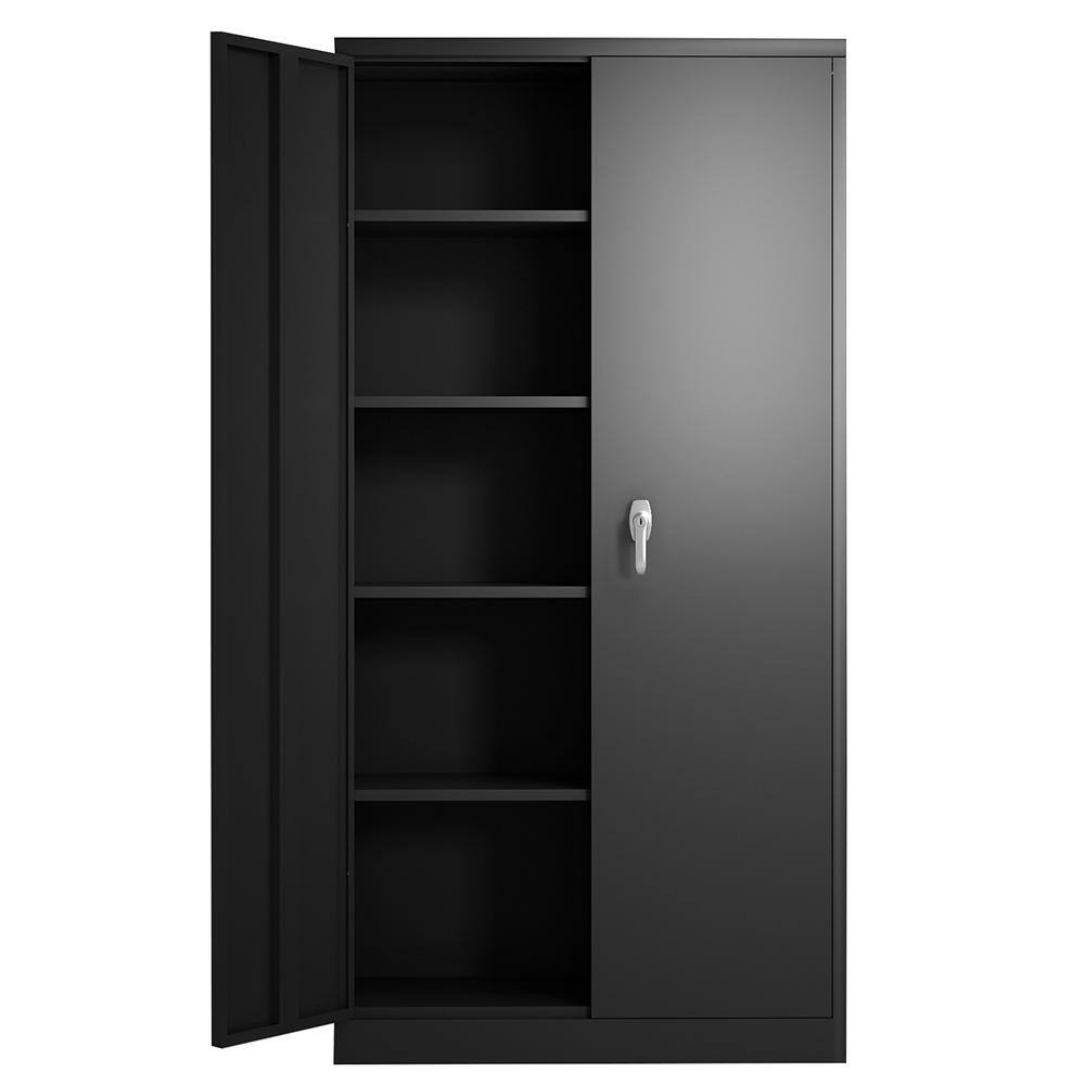 Hephastu HD-DH001 72 in. Tall Black Metal Storage Cabinet with 2-Doors and 4-Shelves. Steel Storage Freestanding Cabinet in Black