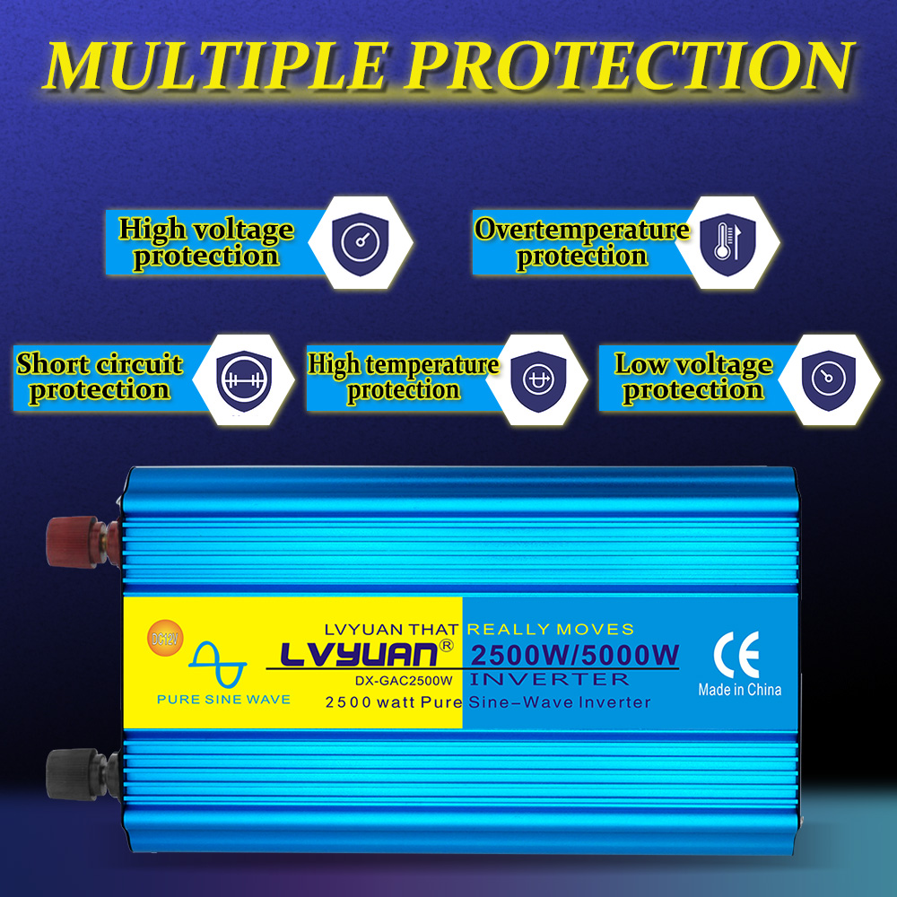 LVYUAN 2500 Watts Pure Sine Wave Power Inverter DC 12V to AC 110V 120V Car RV Converter With USB LED Display Remote Control