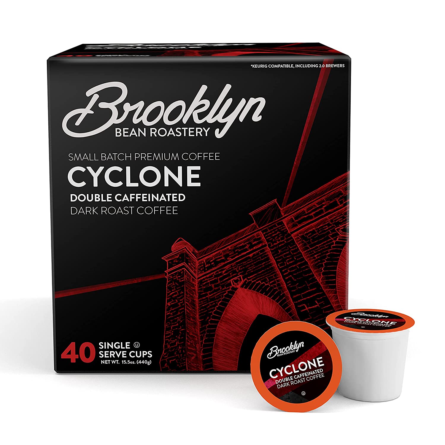 Brooklyn Beans Cyclone Gourmet Coffee Pods. Compatible with 2.0 Keurig K Cup Brewers. 40 Count