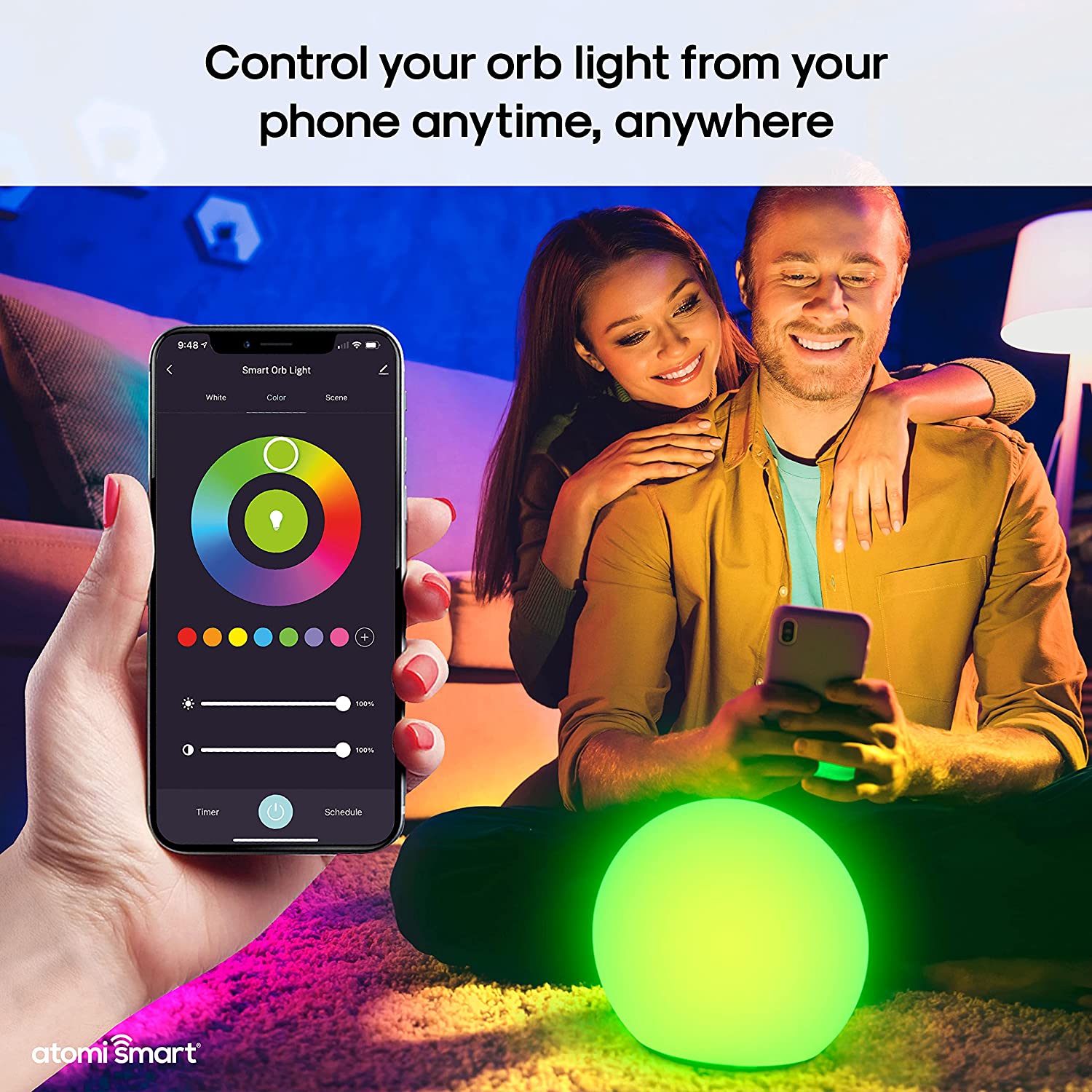 Atomi Smart Portable Orb LED Light - Large. Indoor / Outdoor Ambience Light. Waterproof. WiFi-Compatible