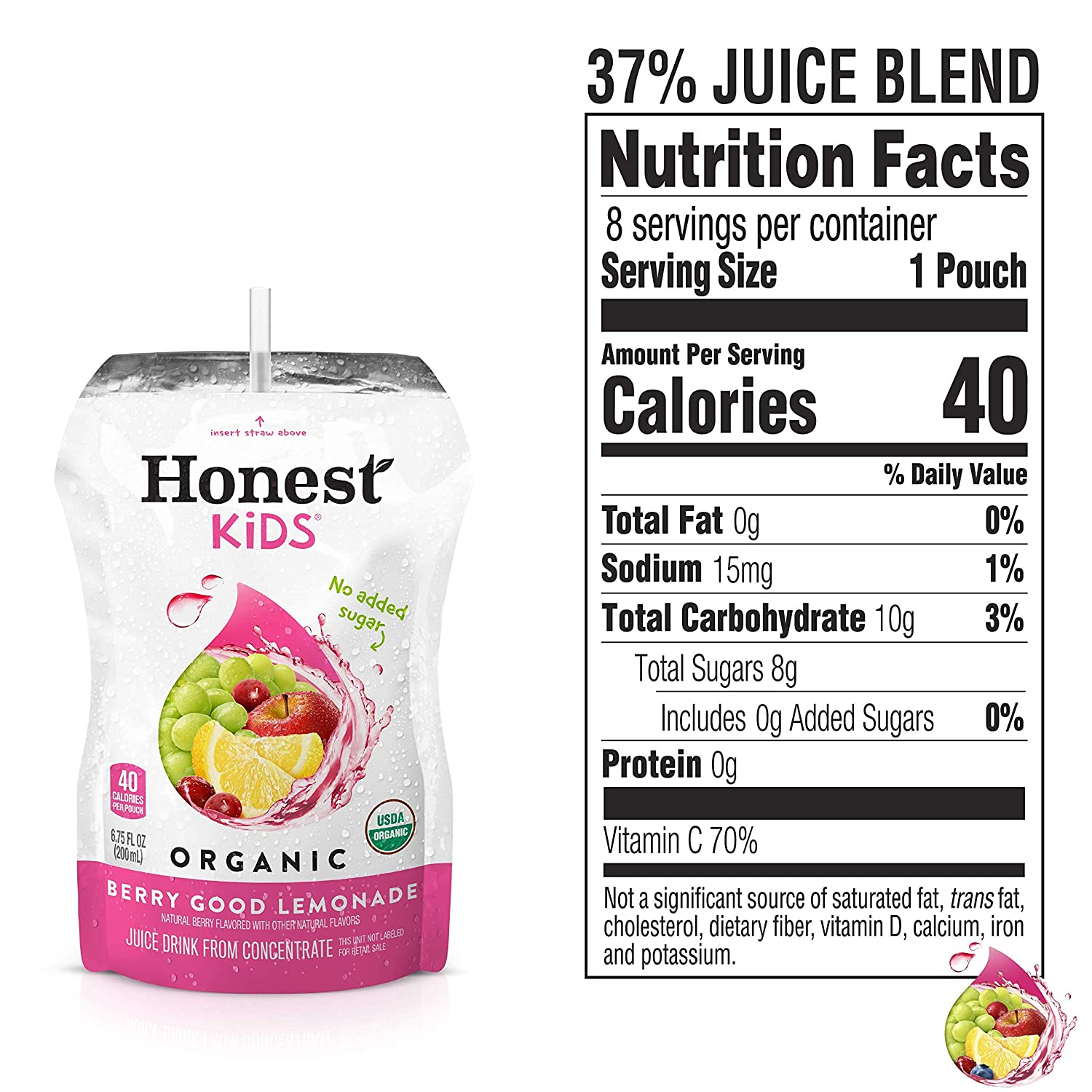 Honest Kids Organic Juice Drink. Berry Berry Good Lemonade. 6.75 Fl Oz Pouches (Pack of 32)