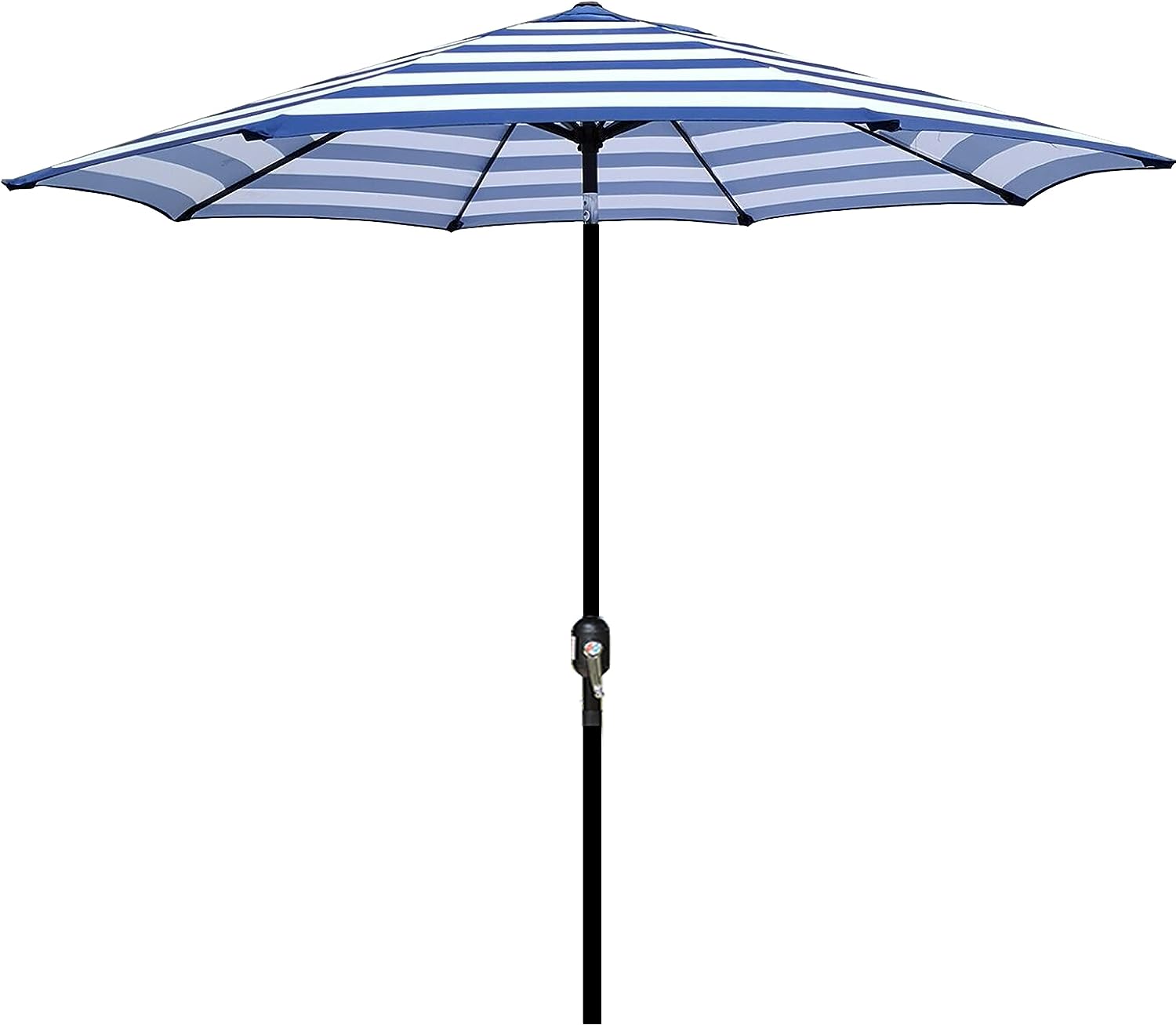 Blissun 9′ Outdoor Aluminum Patio Umbrella. Striped Patio Umbrella. Market Striped Umbrella with Push Button Tilt and Crank (Blue & White Stripe)