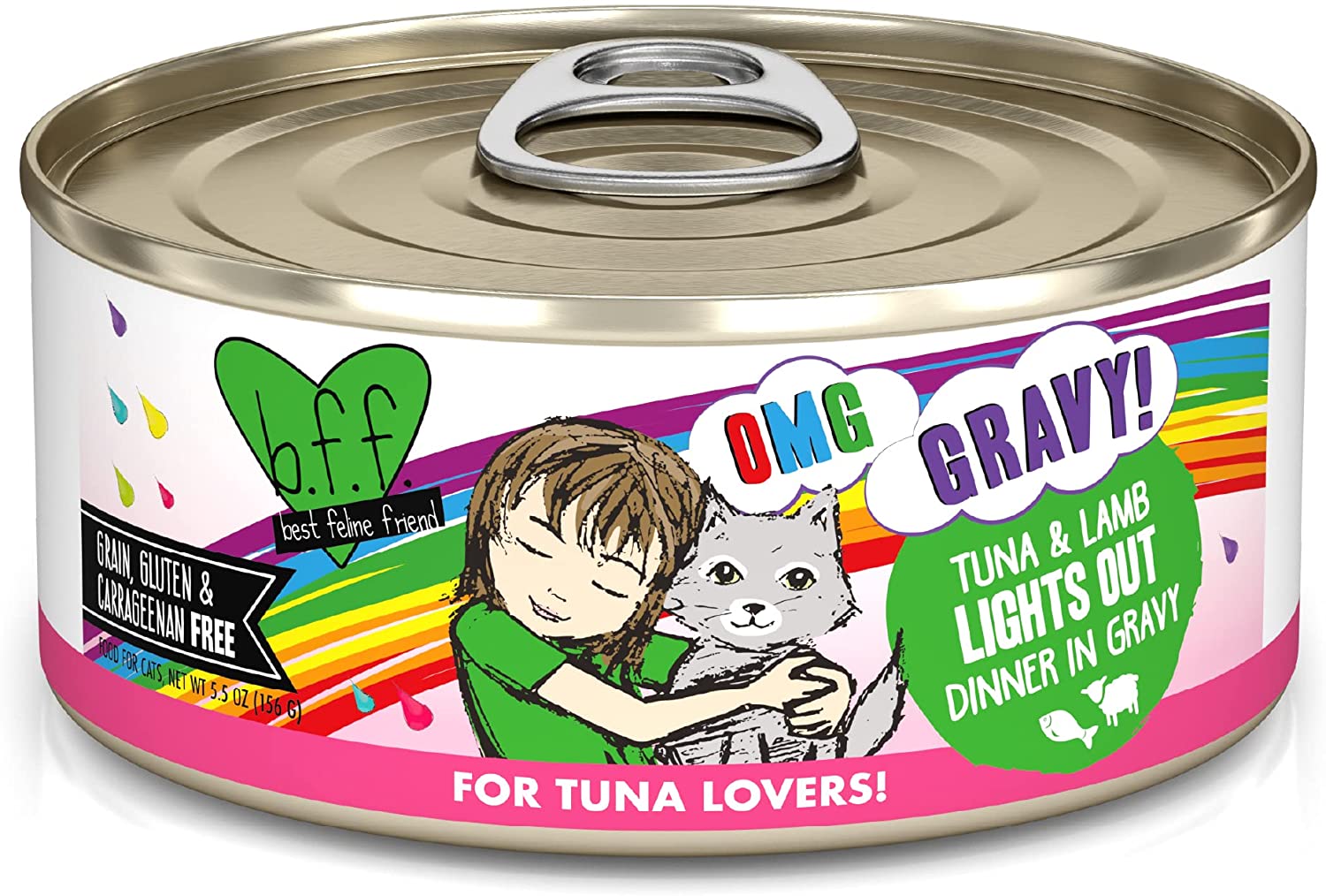 Weruva Wet Cat Food B.F.F. OMG - Best Feline Friend Oh My Gravy!. Tuna & Lamb Lights Out with Tuna & Lamb. 5.5oz Can (Pack of 8)