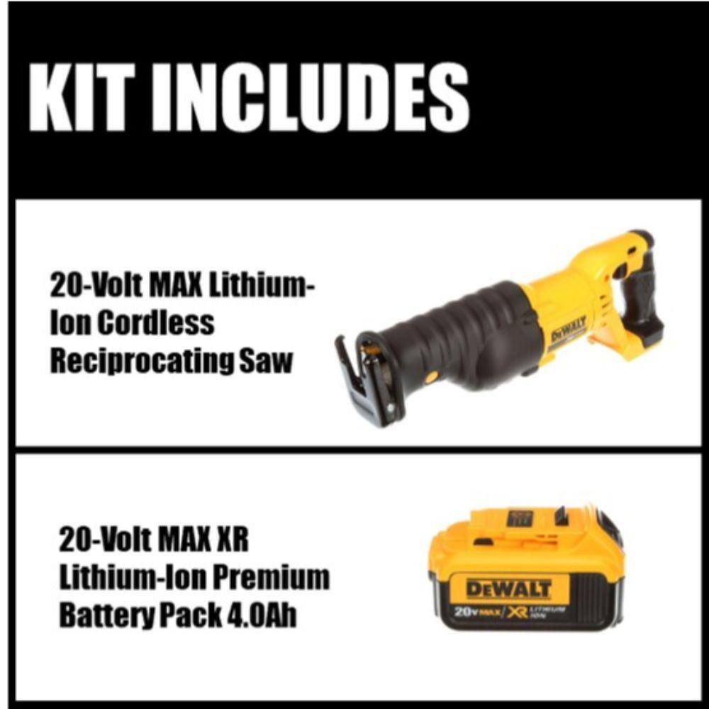 DEWALT DCS380BWDCB204 20V MAX Cordless Reciprocating Saw and (1) 20V MAX XR Premium Lithium-Ion 4.0Ah Battery