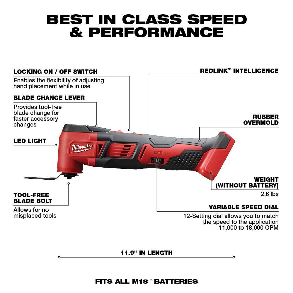 Milwaukee 2626-20-2621-20-2630-20 M18 18V Lithium-Ion Cordless Oscillating Multi-Tool with Reciprocating Saw and 6-1/2 in. Circular Saw