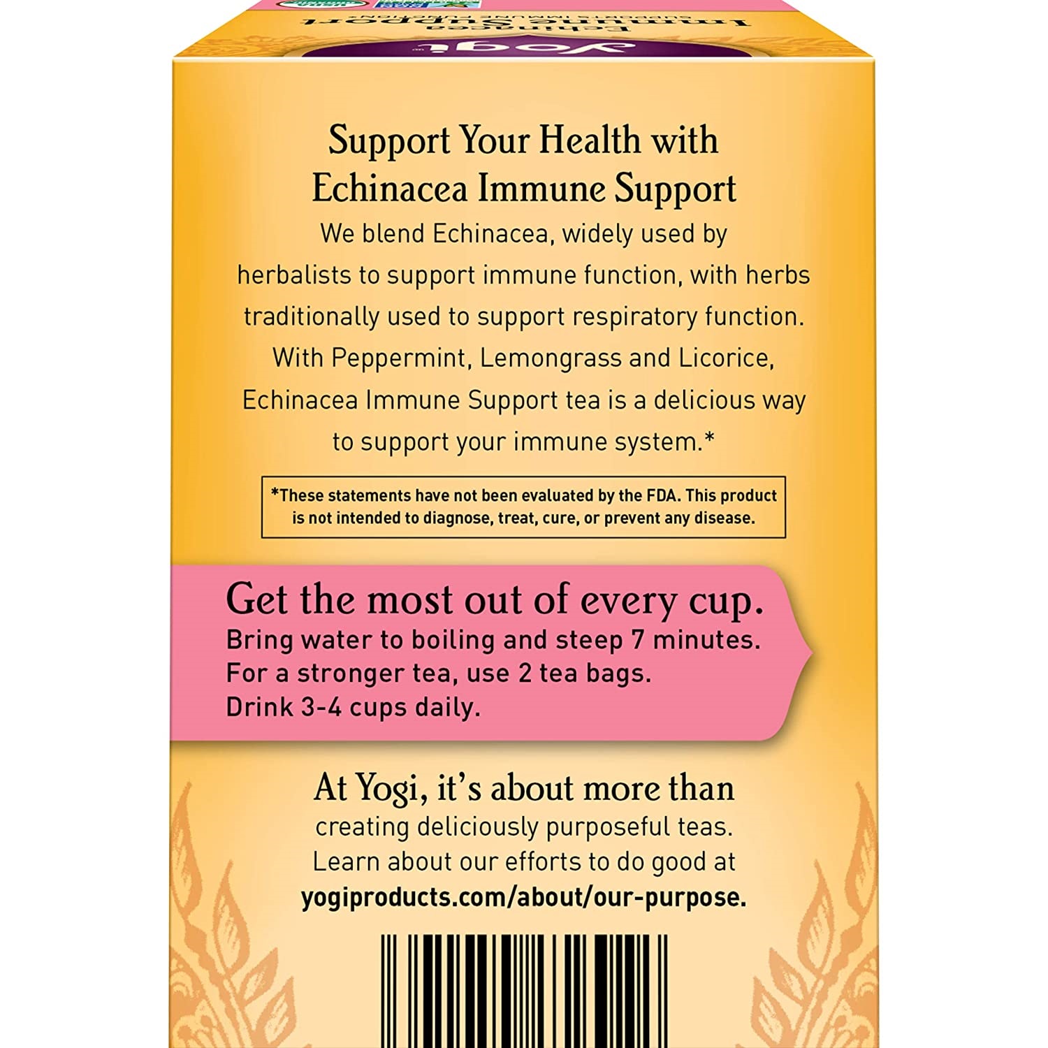 Yogi Tea Echinacea Immune Support. 6 Pack. Caffeine Free. 96 Tea Bags