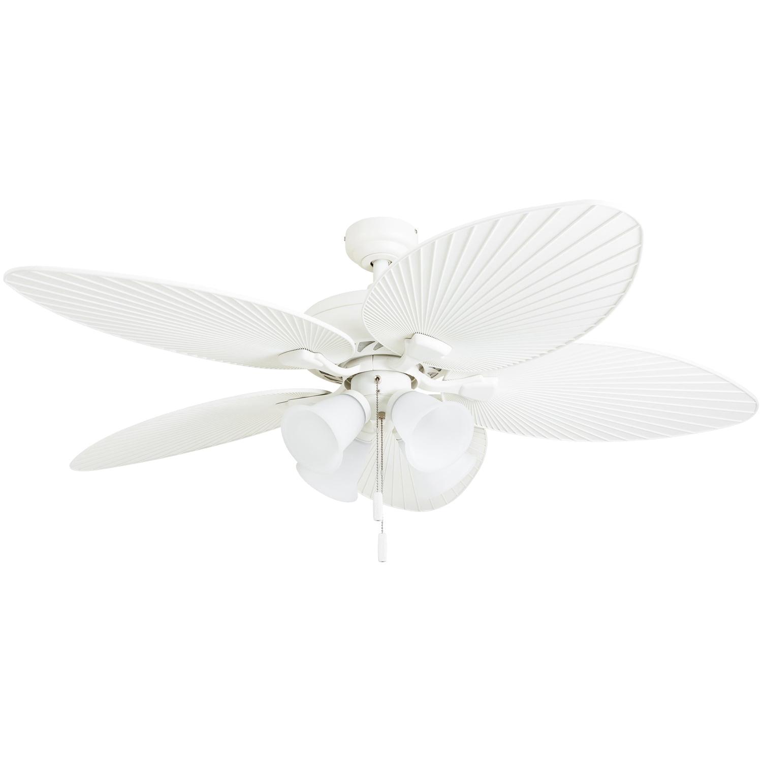 Honeywell Palm Lake 52″ White Tropical Ceiling Fan with 5 Palm Blades. 4 Arm Light Kit. Pull Chains & Reverse Airflow