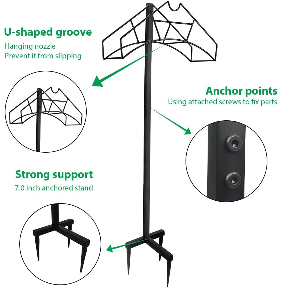 Urban Deco Garden Hose Holder Hanger. Freestanding Garden Hose. Heavy Duty Metal Water Hose Holder Hose Storage Stand Rack for Yard Lawn Hose Reel Organizer for Outdoor Black