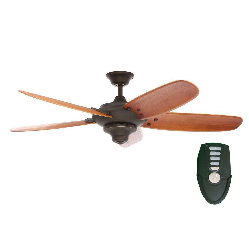 Home Decorators Collection 26655 Altura 56 in. Indoor Oil-Rubbed Bronze Ceiling Fan with Downrod. Remote and Reversible Motor; Light Kit Adaptable