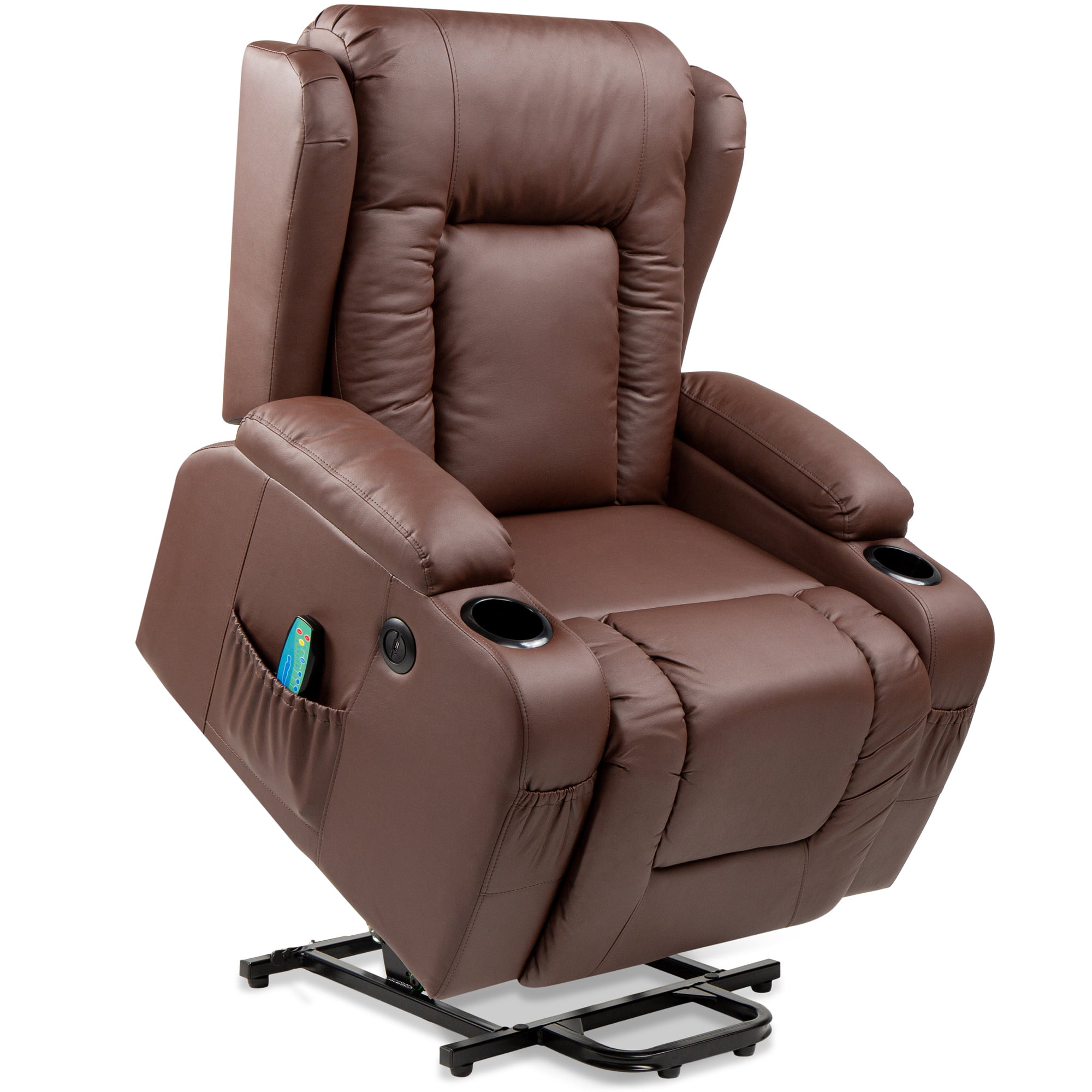 Best Choice Products Electric Power Lift Recliner Massage Chair Furniture w/ USB Port. Heat. Cupholders - Brown