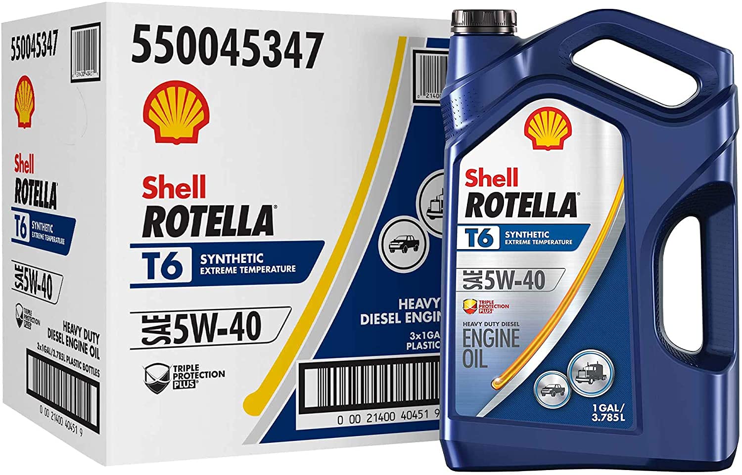 Shell Rotella T6 Full Synthetic 5W-40 Diesel Engine Oil (1-Gallon. Case of 3)