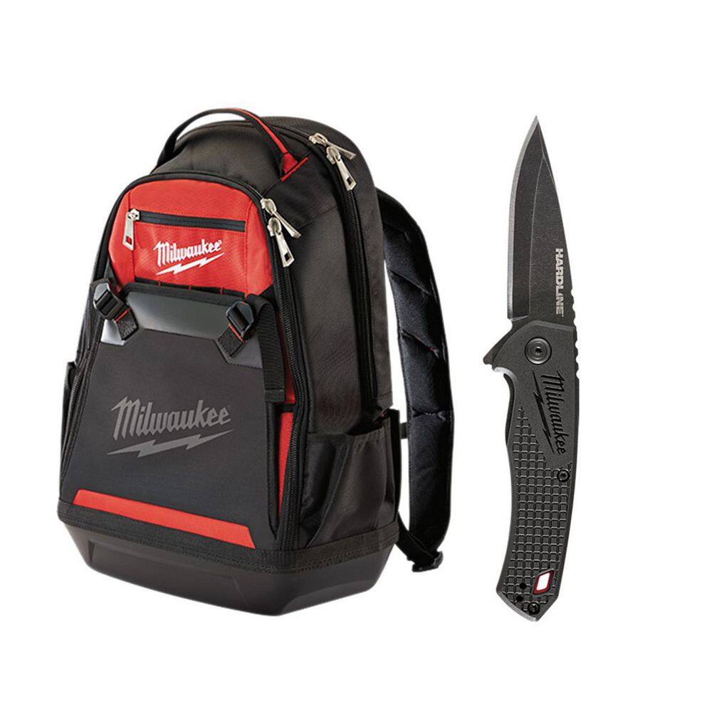 Milwaukee 48-22-8200-48-22-1997 10 in. Jobsite Tool Backpack with Hardline D2 Steel Smooth Blade Pocket Folding Knife (2-Piece)