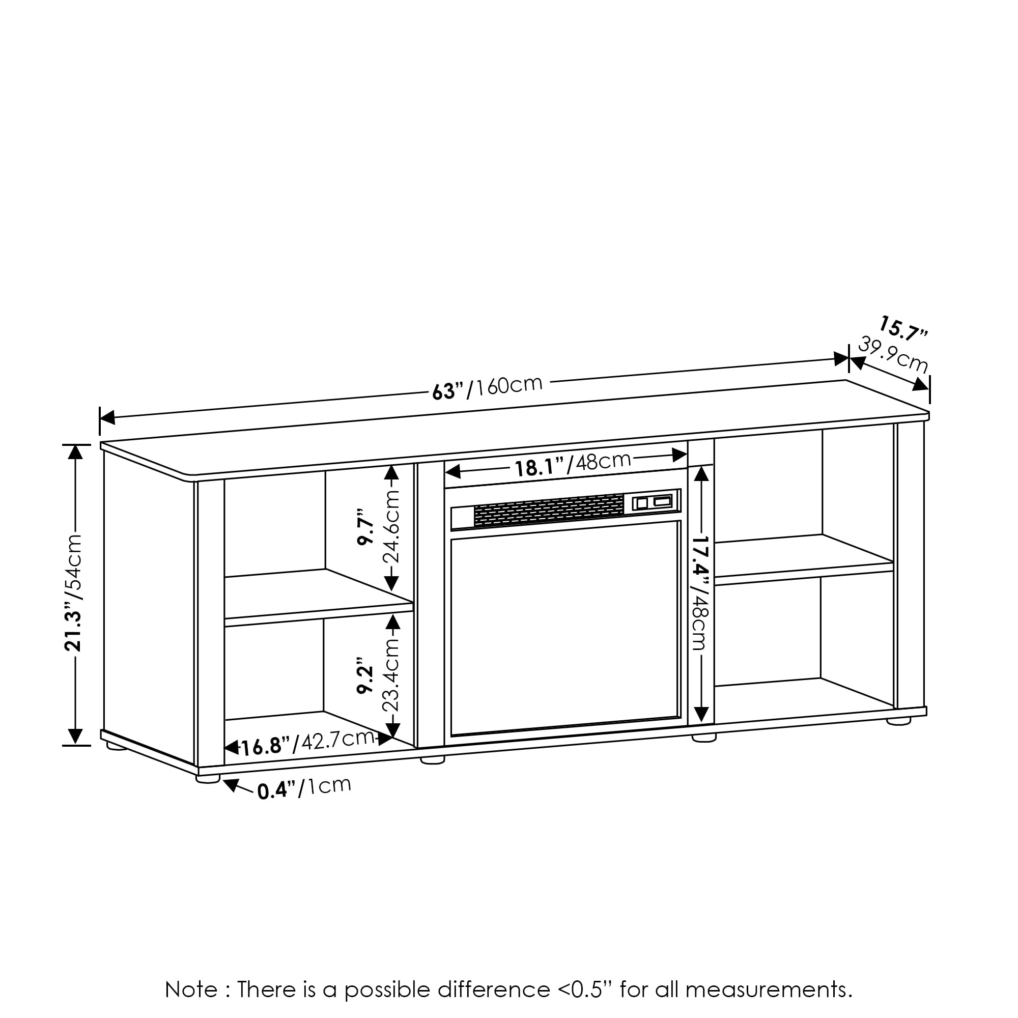 Furinno Montale 70 Inch TV Stand with Fireplace. French Oak Grey