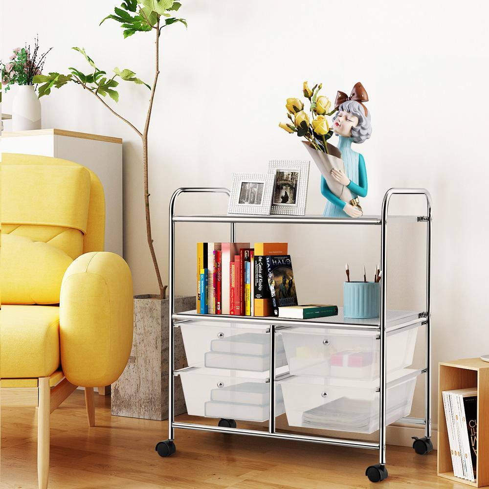 HONEY JOY TOPB003954 4-Drawer Plastic Rolling Storage Cart Metal Rack Organizer Shelf with Wheels Clear