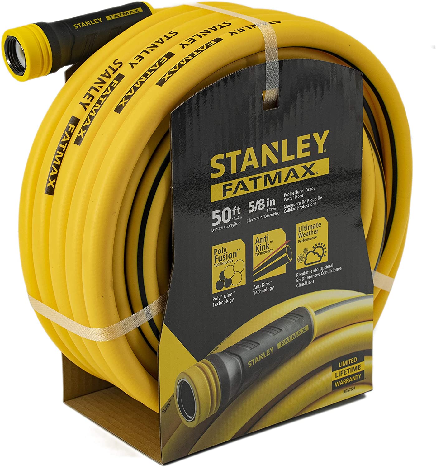 Stanley Fatmax Professional Grade Water Hose. 50′ x 5/8″. Yellow 500 PSI