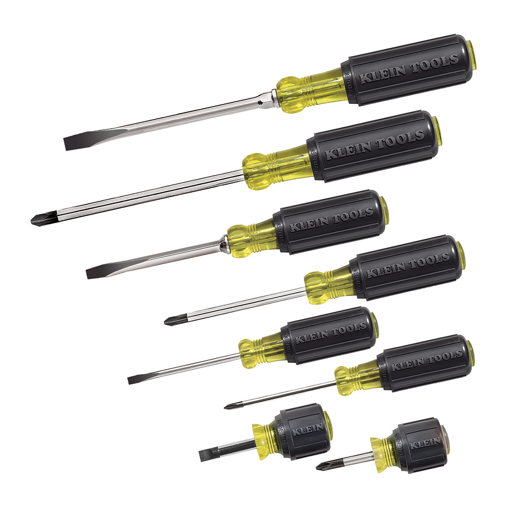 Klein Tools 85078 8 Piece Cushion-Grip Screwdriver Set. 4 Phillips and 4 Flat Head Tips
