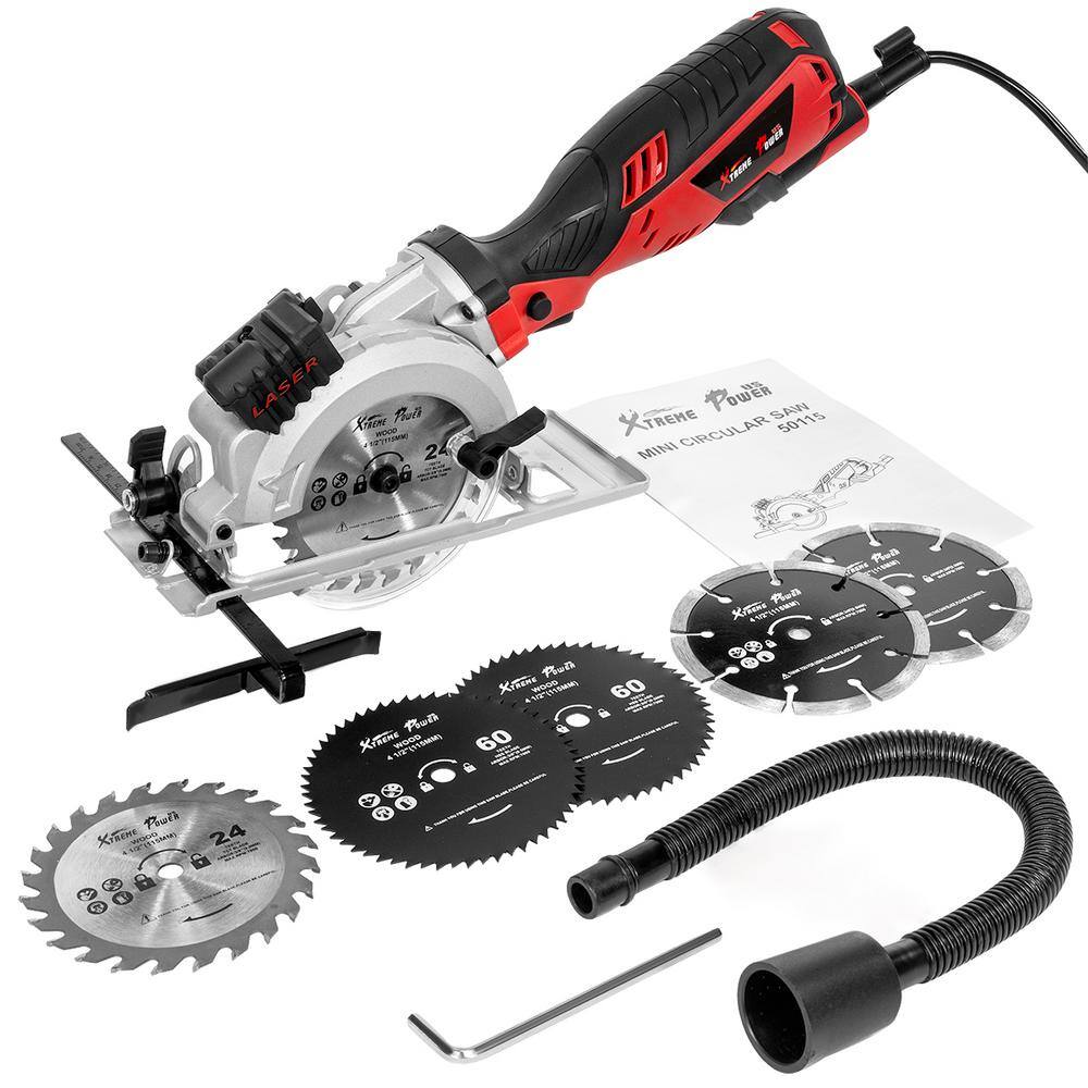 XtremepowerUS 50115-H2 5.88 Amp 4-1/2 in. Corded Worm Drive Circular Saw with 6 Saw Blades and Beam Guide 3500 RPM