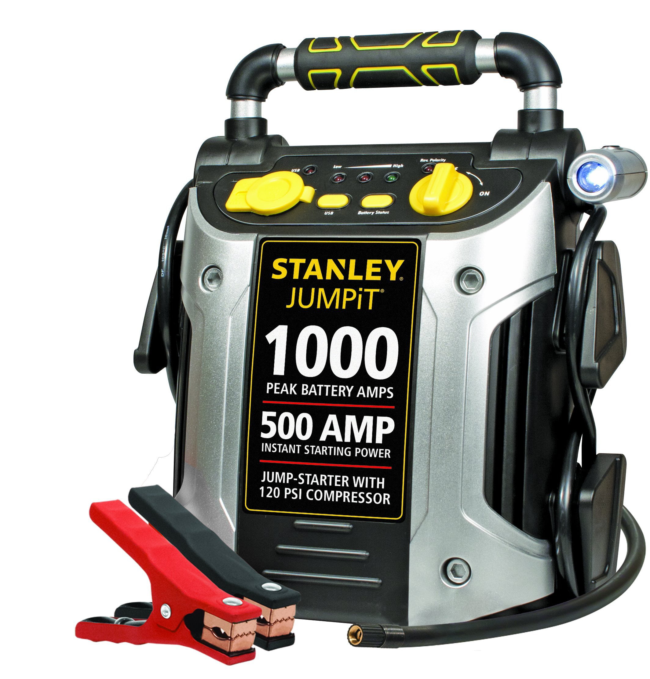 STANLEY J5C09 Power Station Jump Starter 1000 Peak. 500 Instant Amps. 120 PSI Air. Battery Clamps with Compressor