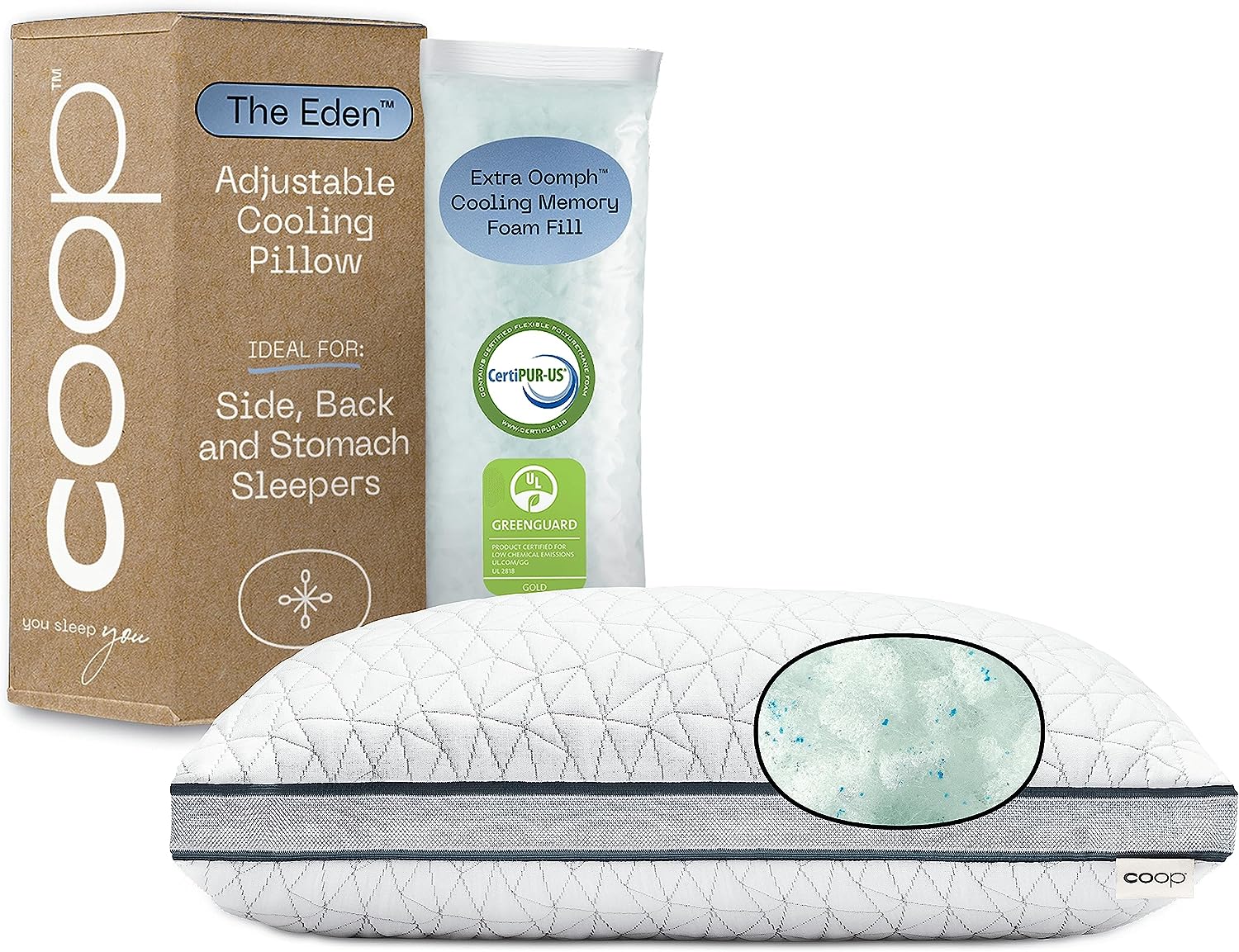 Coop Home Goods Eden Pillow King Size Bed Pillow for Sleeping - Medium Soft Memory Foam. Cooling Gel - Back. Stomach and Side Sleeper Pillow - CertiPUR-US/GREENGUARD Gold