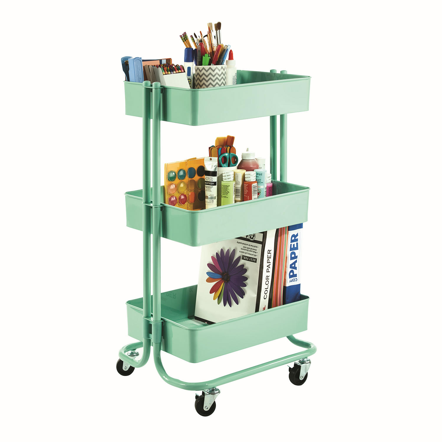 Seville Classics 3-Tier UltraDurable Commerical-Grade Heavy-Duty NSF-Certified Service Utility Storage Cart. 16.7″ W. Green