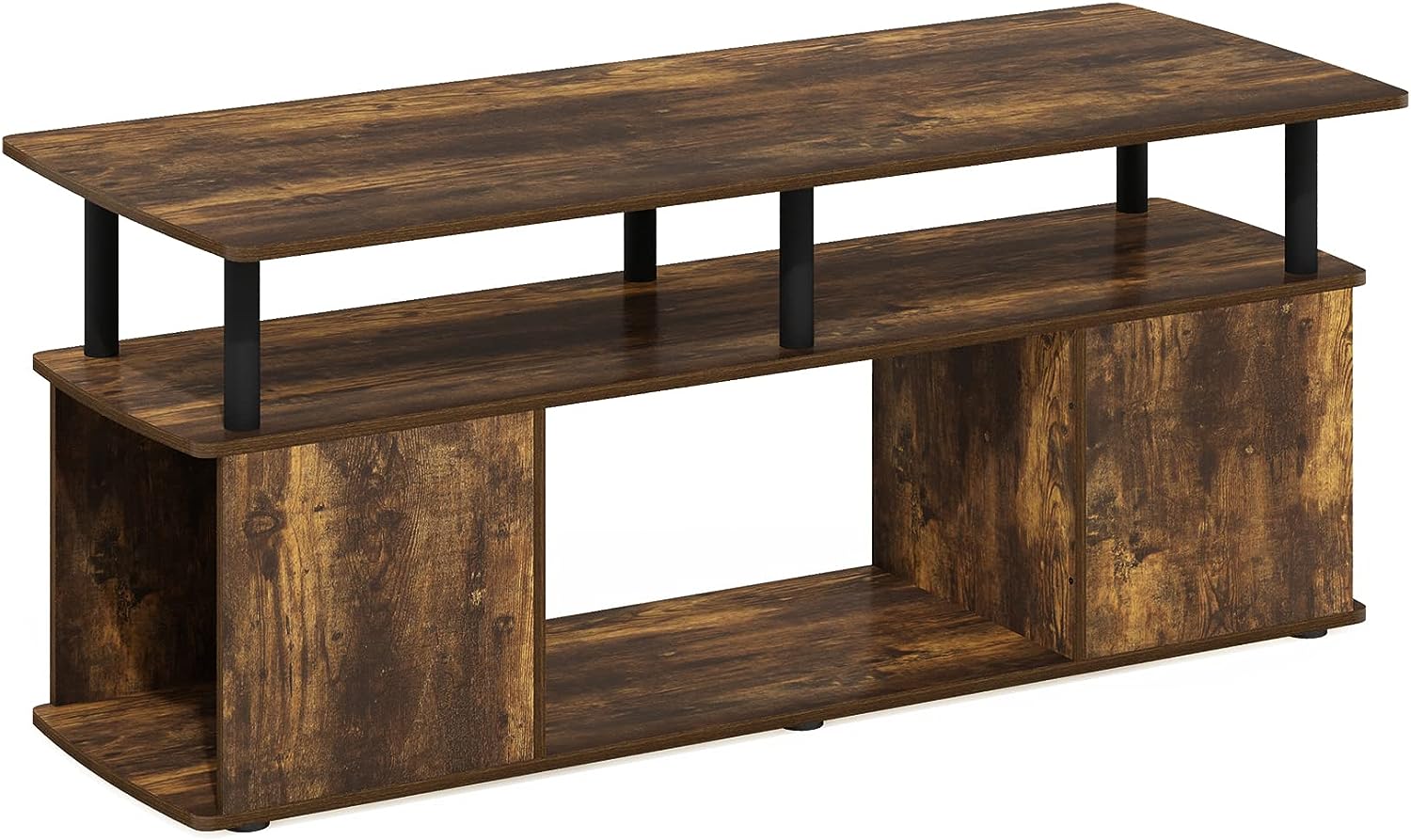 Furinno JAYA Utility Design Coffee Table / TV Stand for TV up to 55 Inch with Open Storage. Amber Pine/Black