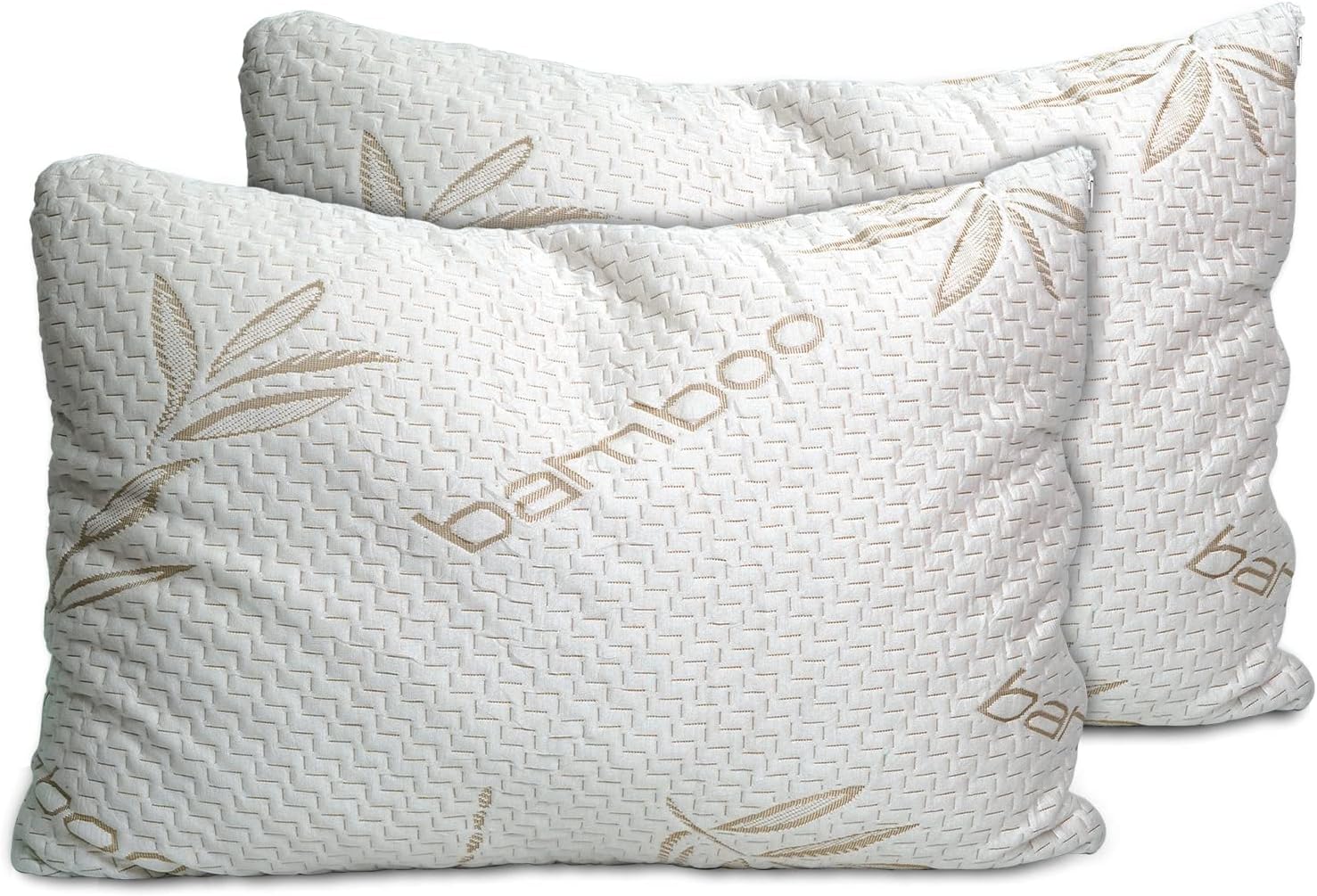 Sleepsia Bamboo Pillows Queen Size Set of 2 - Memory Foam Pillows for Side Sleepers - Bed Pillows for Sleeping with Adjustable Shredded Filling and Washable Pillow Case