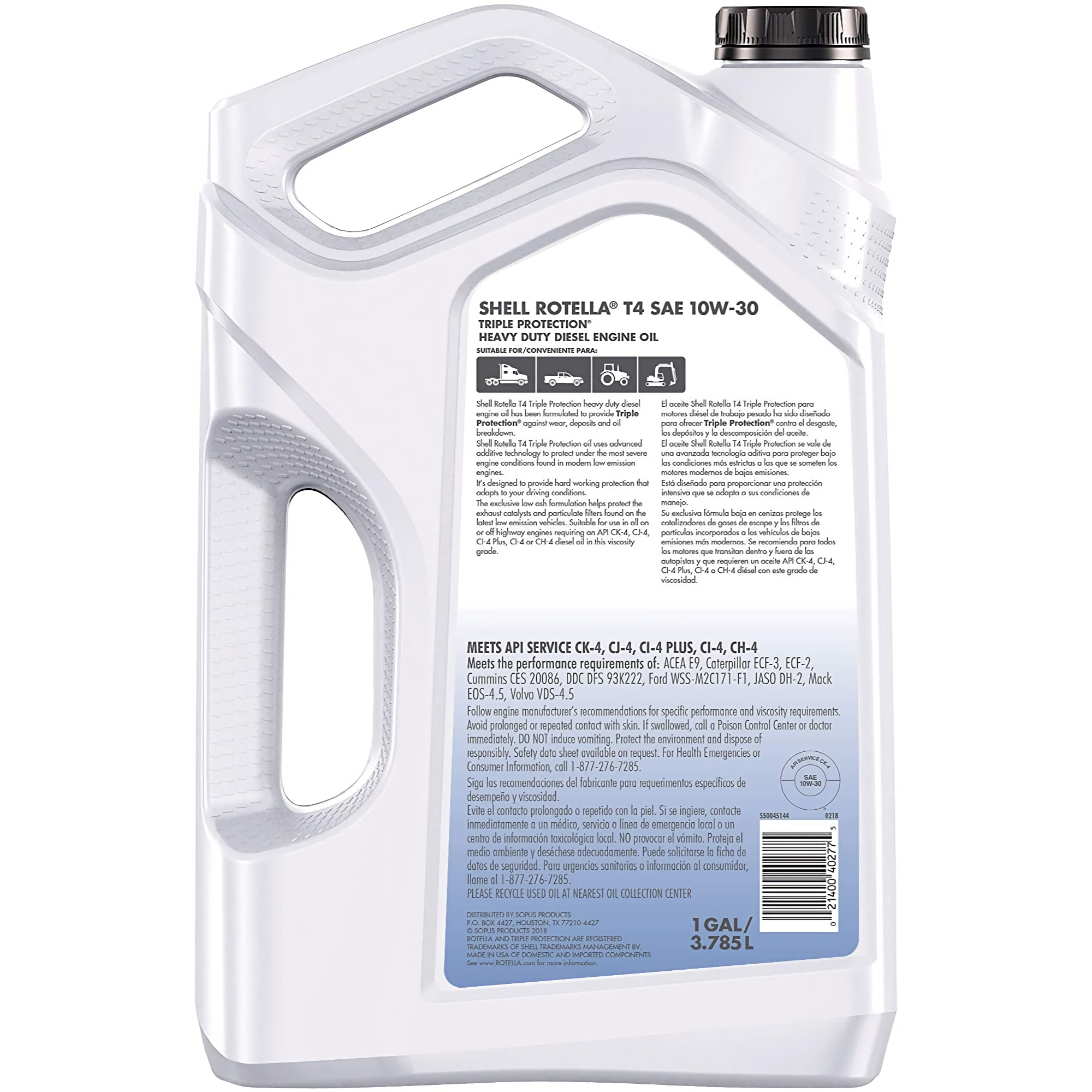 Shell Rotella T4 Triple Protection 10W-30 Diesel Motor Oil. 1 Gallon