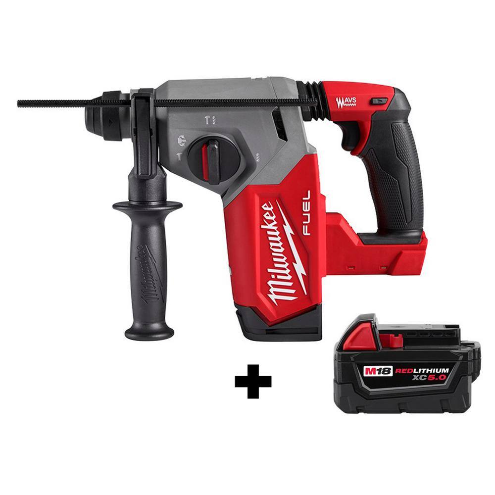 Milwaukee 2912-20-48-11-1850 M18 FUEL 18V Lithium-Ion Brushless Cordless 1 in. SDS-Plus Rotary Hammer with 5.0 Ah Battery