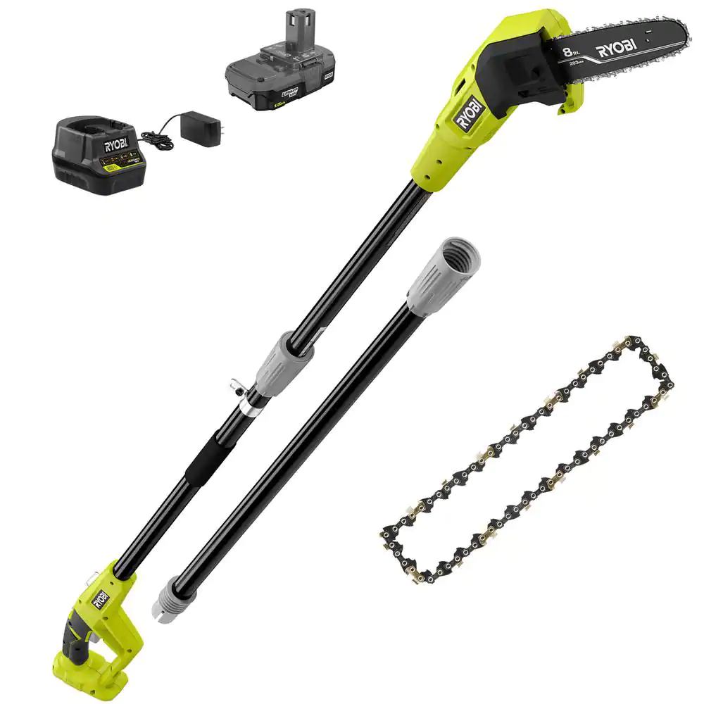 RYOBI P2510-AC ONE+ 18V 8 in. Cordless Oil-Free Pole Saw w/ Extra 8 in. Chain. 1.5 Ah Battery and Charger