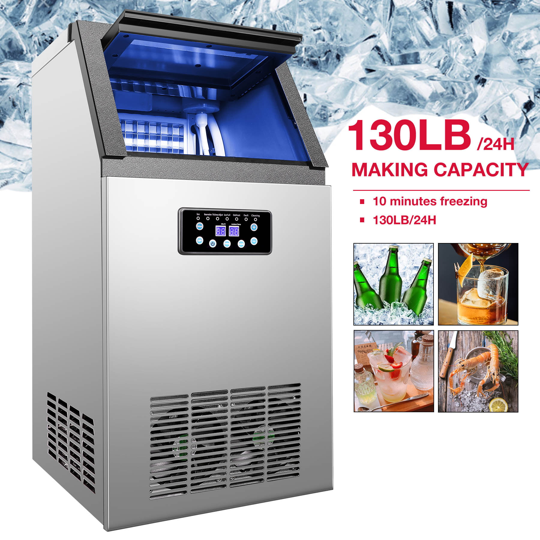 Commercial Ice Maker Machine For Restaurant Bar 36 Ice Cube 130lb/24h - 29.9″H x 14.2″L x 16.9″W