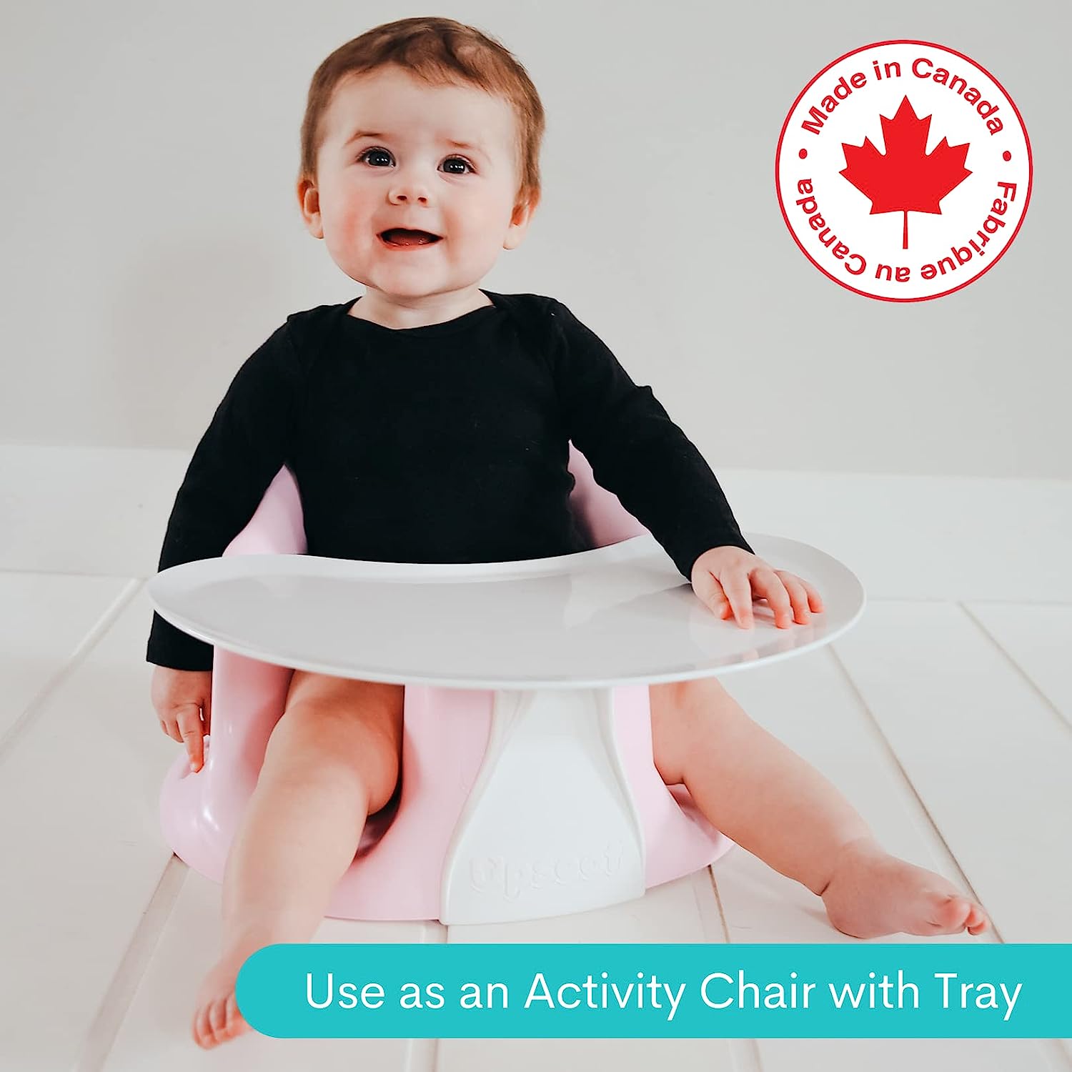 Upseat Baby Floor Seat Booster Chair for Sitting Up with Removable Tray for Meals and Playtime. Developed with Physical Therapists for Safe and Healthy Hip Development and Posture (Pink)