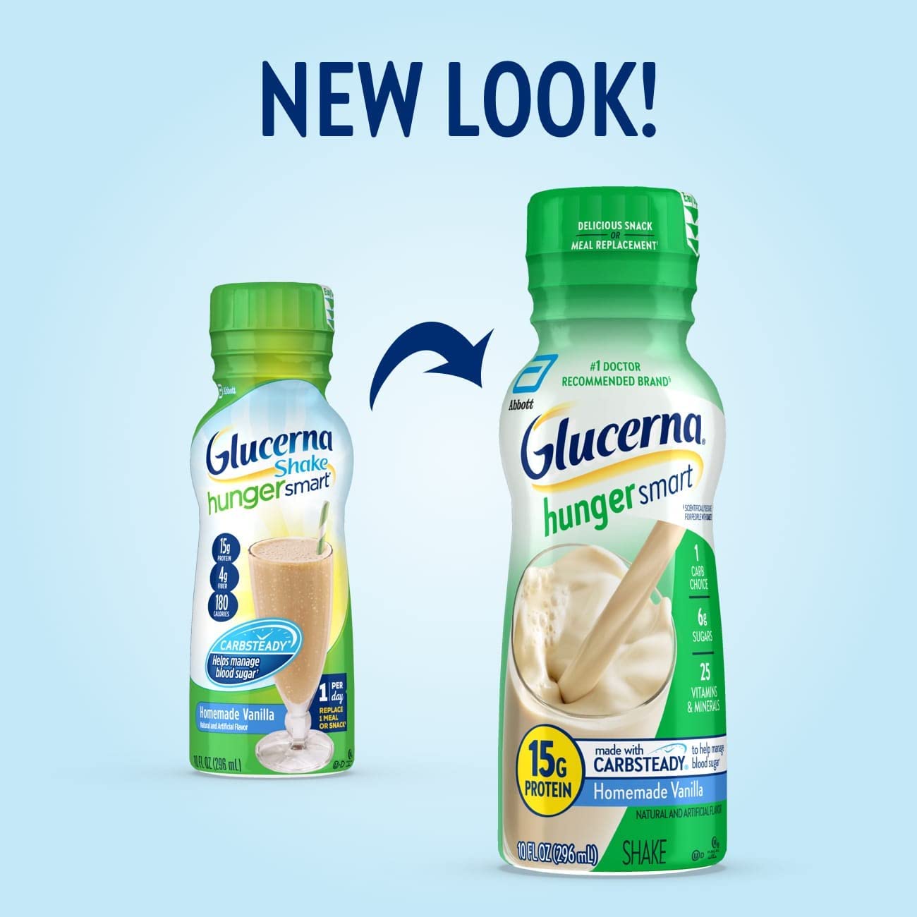 Glucerna Hunger Smart Shake. Diabetic Drink. Blood Sugar Management. 15g Protein. 180 Calories. Homemade Vanilla