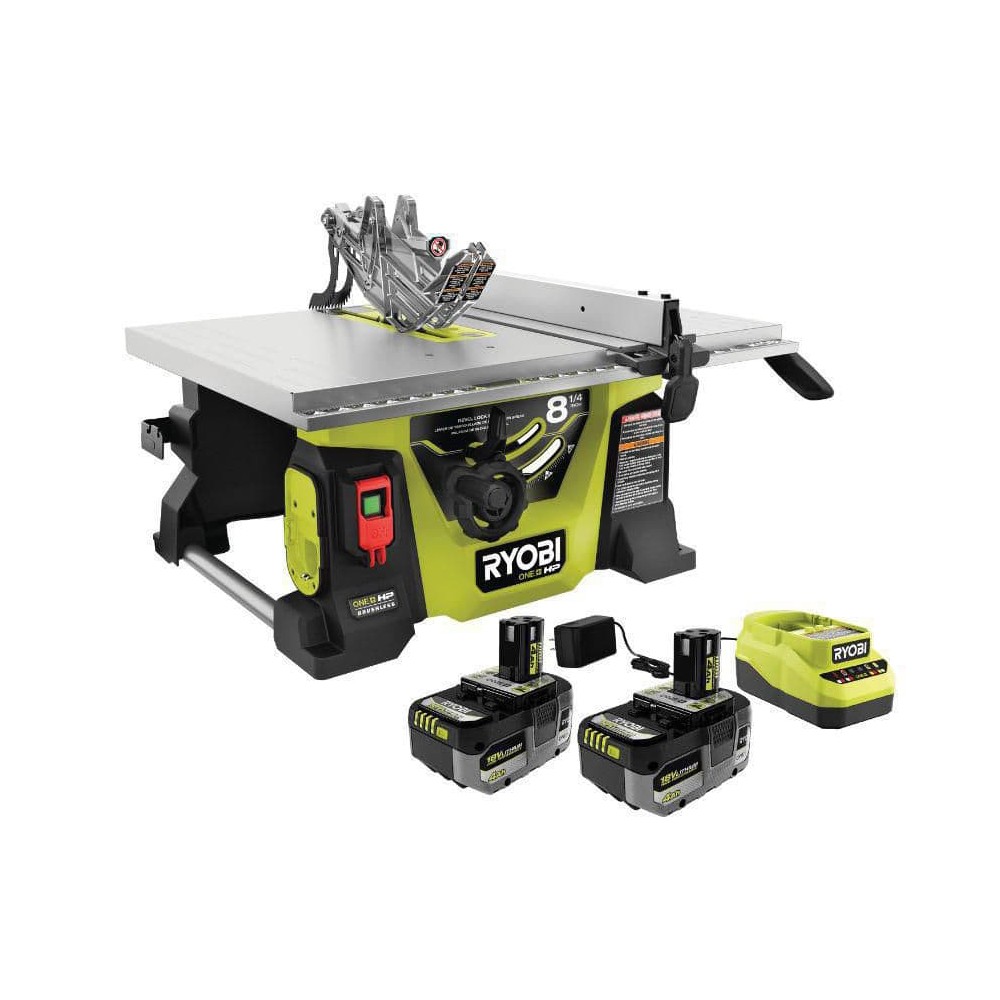 RYOBI PBLTS01K ONE+ HP 18V Brushless Cordless 8-1/4 in. Compact Portable Jobsite Table Saw Kit with (2) 4.0 Ah Batteries and Charger