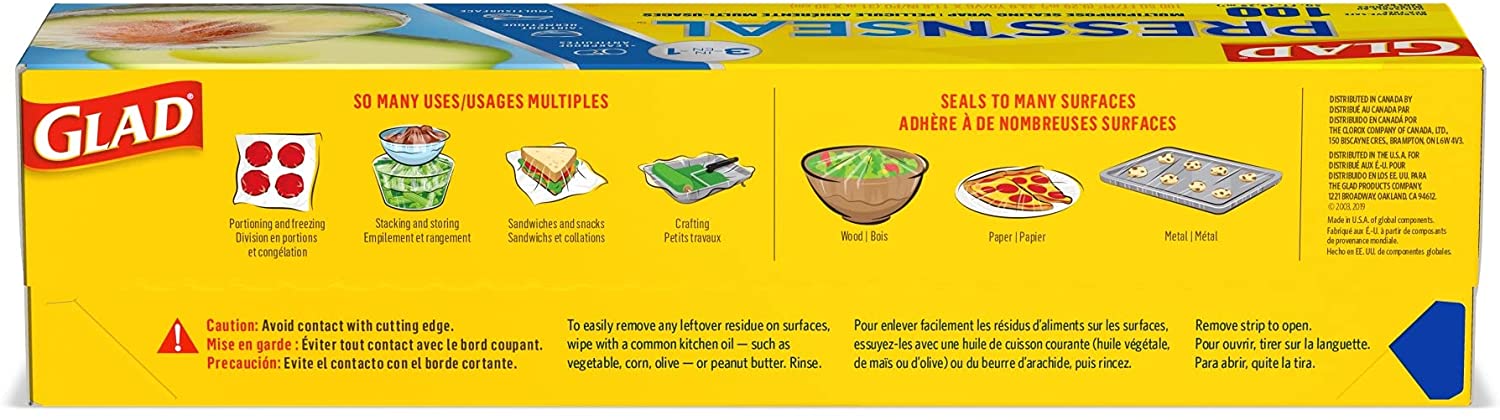 Glad Press-n Seal Plastic Food Wrap - 100 Square Foot Roll (Pack of 3)