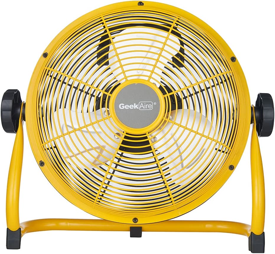 Geek Aire Rechargeable Outdoor High Velocity Floor Fan. 10″ Portable Battery Operated Fan with Metal Blade. 360°Vertical Tilt. 24h Run Time Cordless Fan for Travel Tent Hurricane Camping Accessories